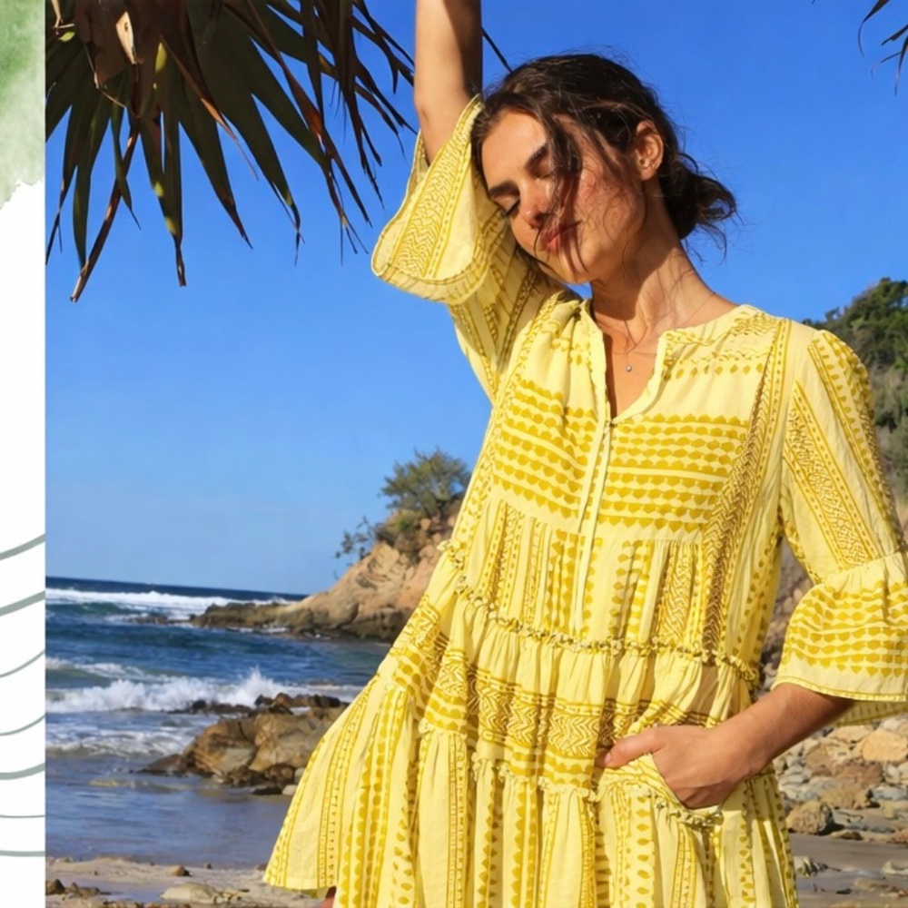 Kopal Tiered Dress Womens M Handmade India Cotton Boho Peasant Resort Costal